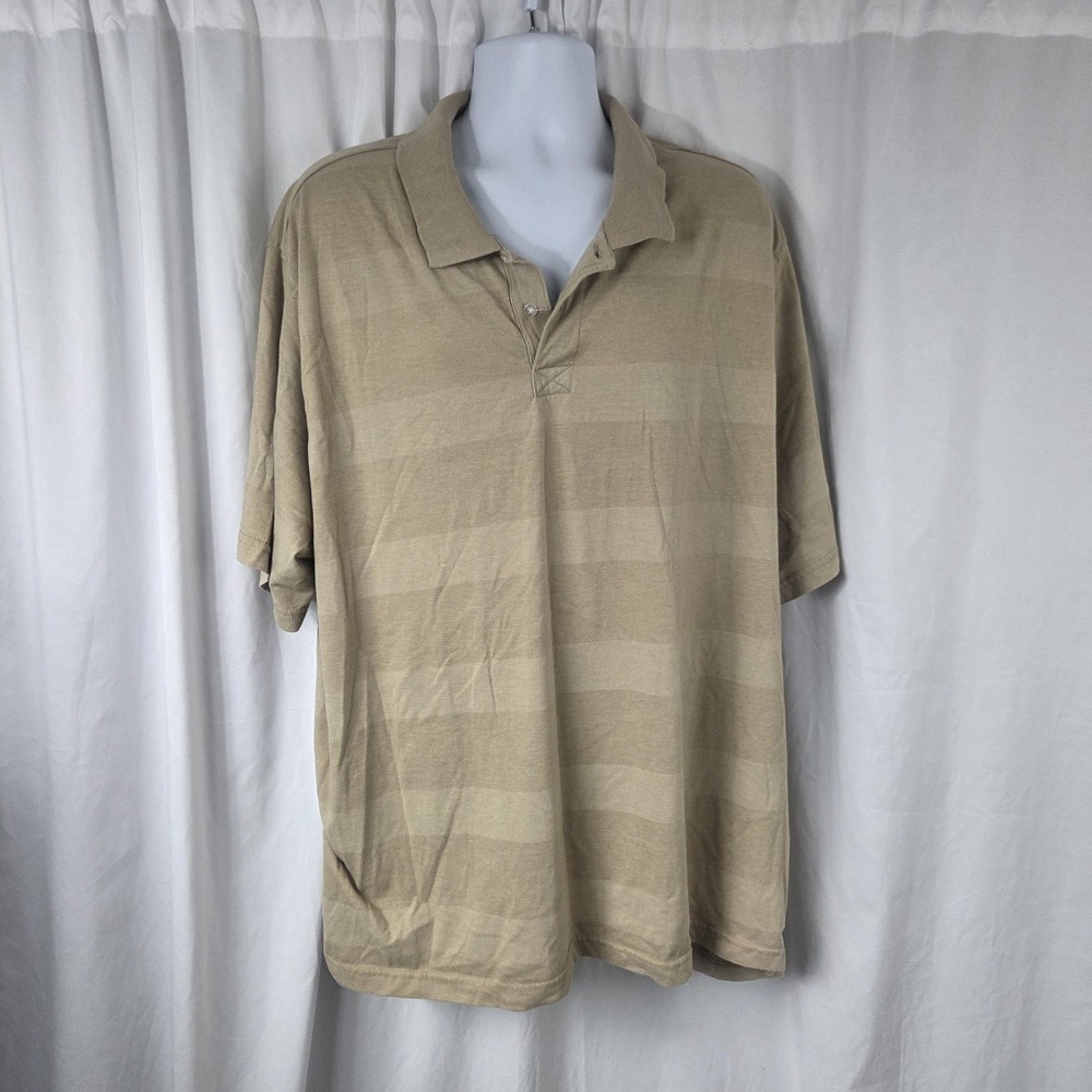 Basic Editions Polo Shirt Mens 3XLT Beige Striped Short Sleeve Tagless Jersey